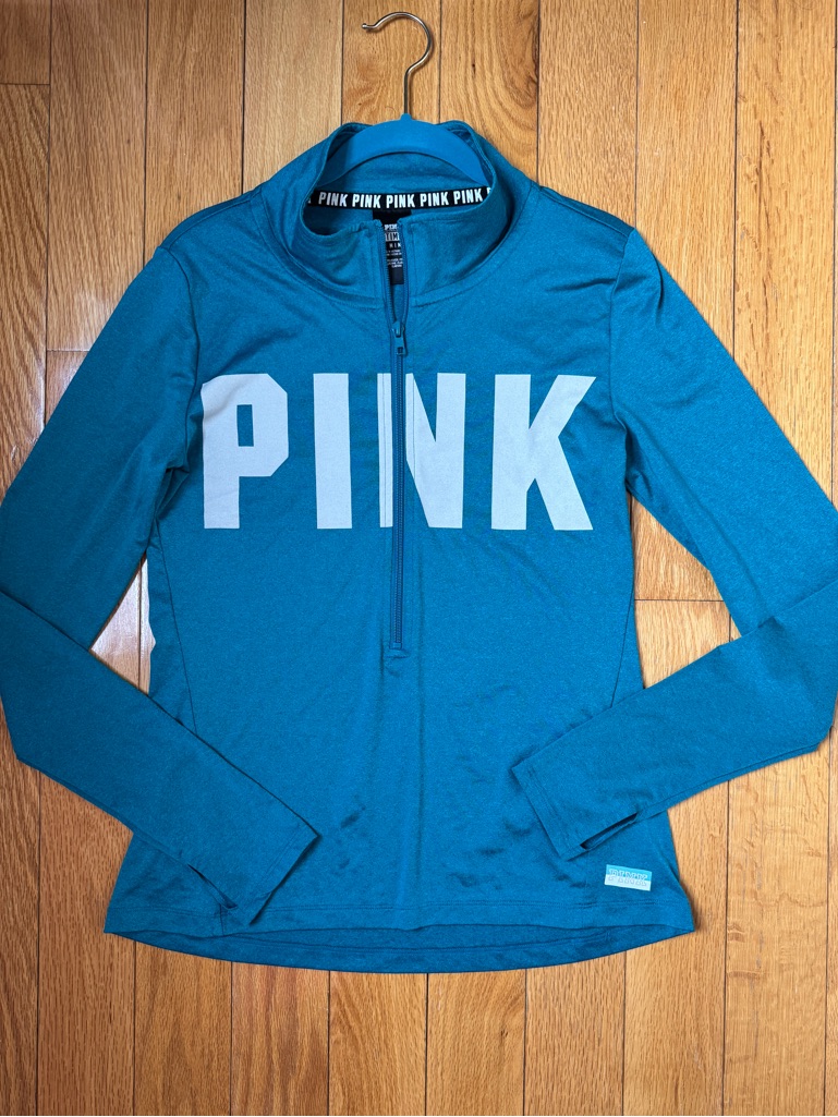 Pink Teal Full-Zip Pullover With Bold White Logo